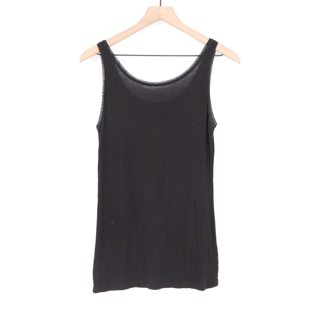 LOFT Black Scoop Neck Tank Top with Mesh Trim XS Sleeveless Rayon Spandex