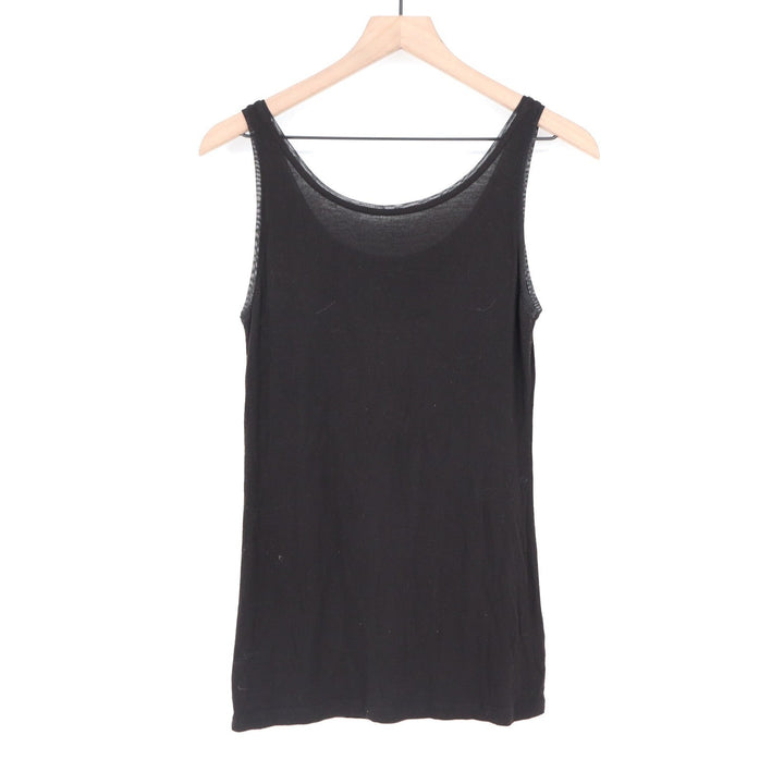 LOFT Black Scoop Neck Tank Top with Mesh Trim XS Sleeveless Rayon Spandex