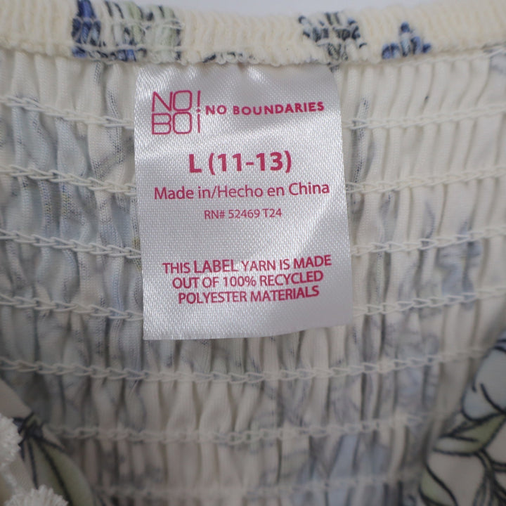 No Boundaries Floral High-Low Sundress Cream Blue Smocked Back Size L 11-13