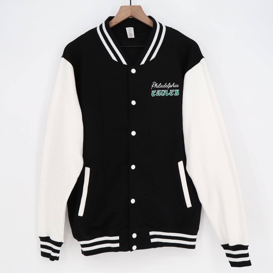 Just Hoods Philadelphia Eagles Varsity Jacket Black White Mens Large JHA043