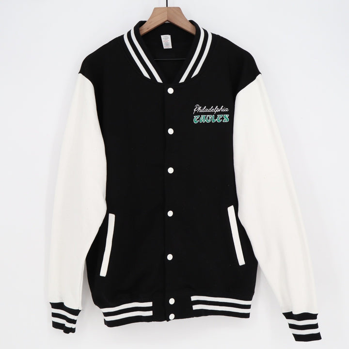 Just Hoods Philadelphia Eagles Varsity Jacket Black White Mens Large JHA043