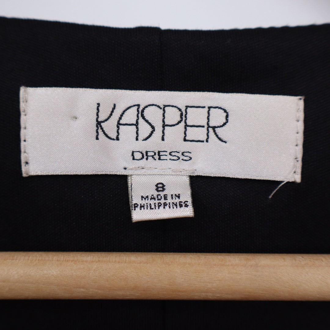 Kasper Dress Women's 8 Black Sheath 3/4 Sleeve Silver Buckle Ruched Side
