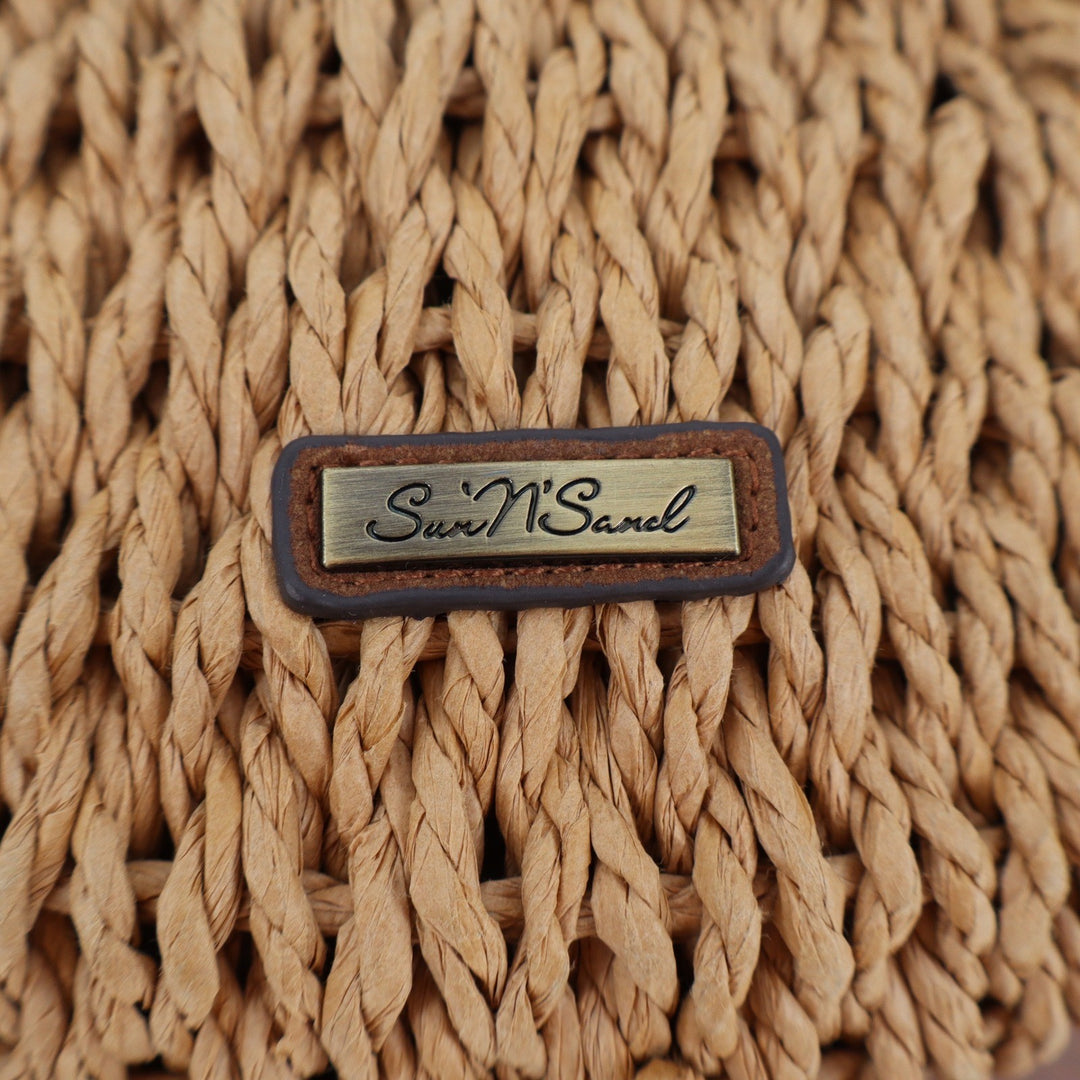 Sun N Sand Tan Woven Straw Crossbody Bag Brown Faux Suede Flap Half Moon Purse