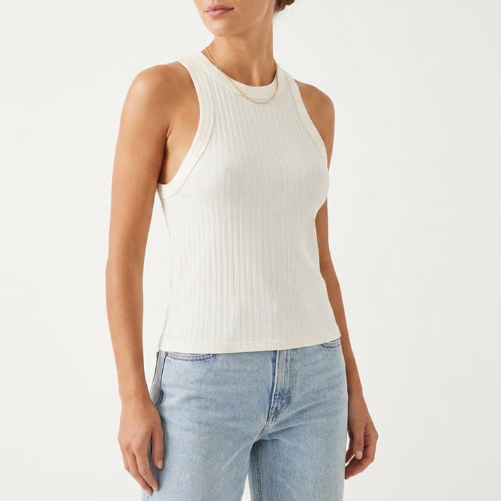 Free People Movement Tank Top Womens L White Ribbed Knit Round Neck Activewear