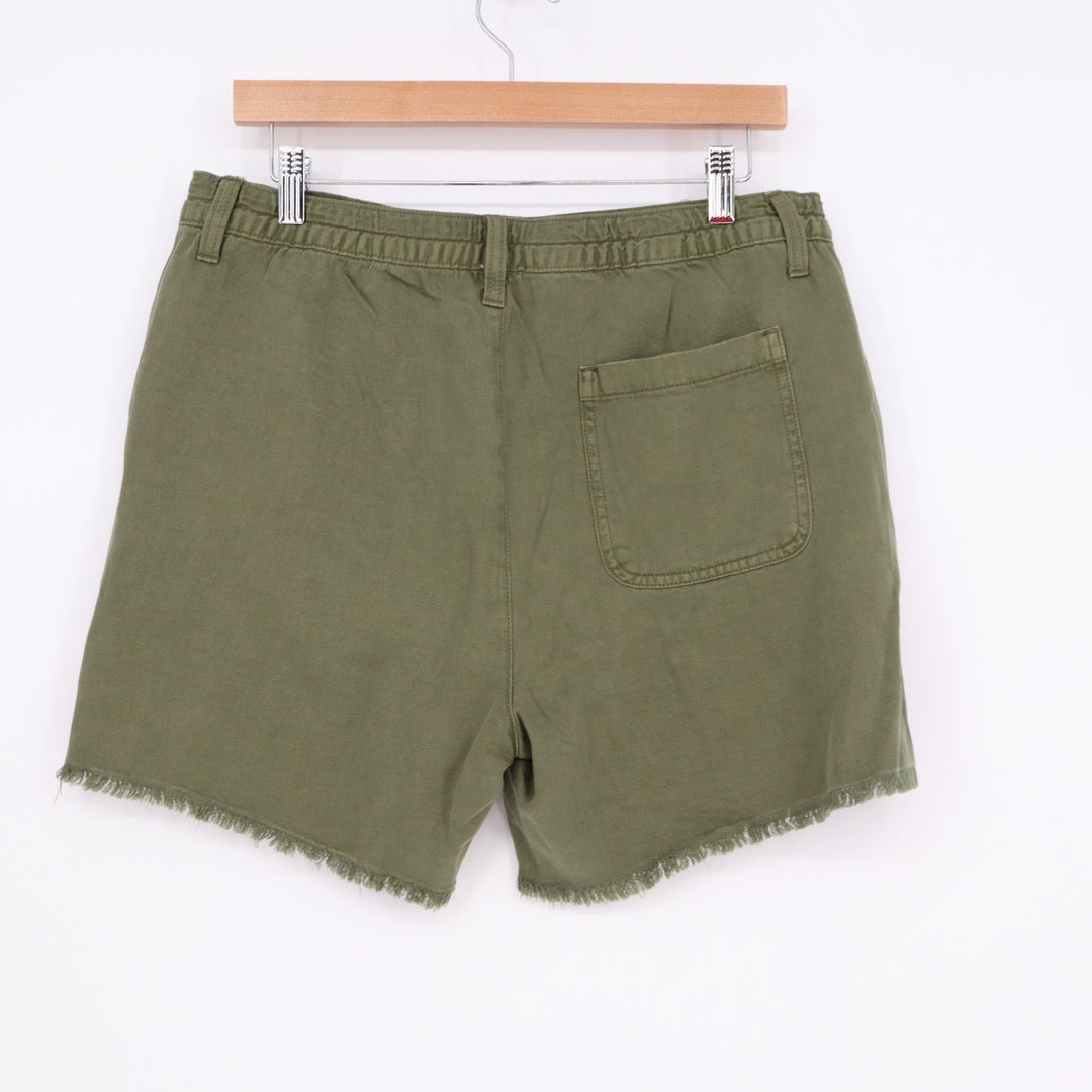 Aerie Adventure Cutoff Shorts Womens Medium Olive Green Patch Pockets Frayed Hem
