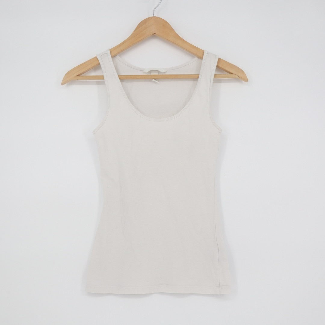 H&M Tank Top Womes XS White Cotton Stretch Scoop Neck Athletic Performance Wear
