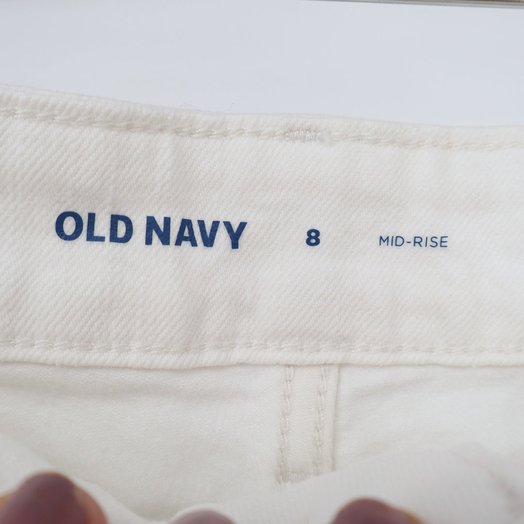 Old Navy Womens Mid-Rise Denim Cut-Off Shorts Cream Off-White Size 8 Raw Hem