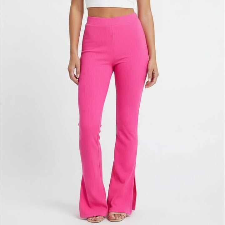Naked Wardrobe Hot Pink Ribbed Knit Split Hem High Rise Pants Womens S