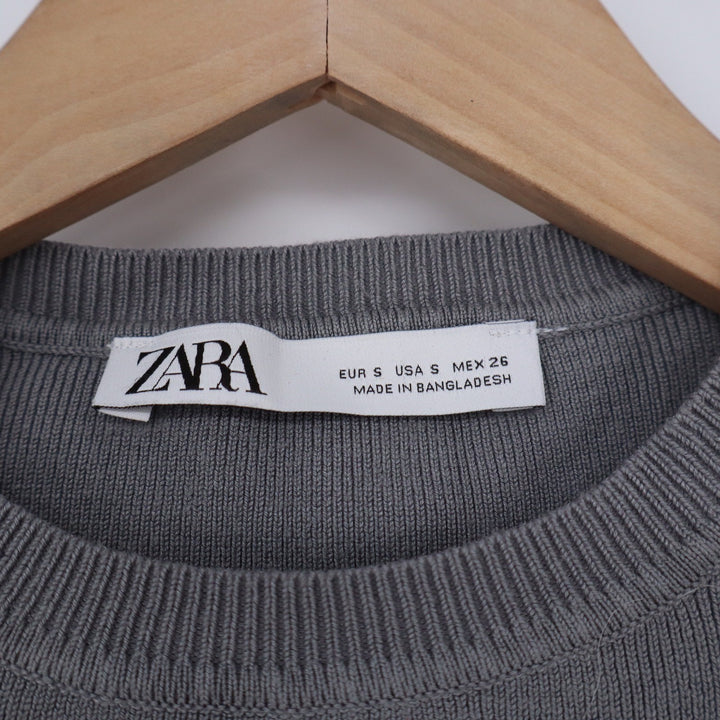 Zara Grey Ribbed Knit Long Sleeve Cropped Top Crew Neck Size S