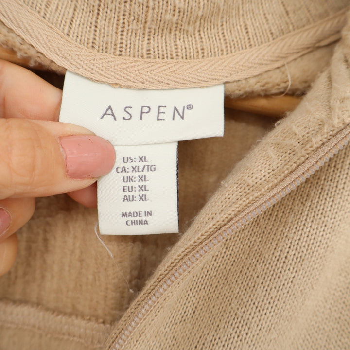 Aspen Mens XL Quarter Zip Pullover Sweater Tan Beige Fleece Lined Mock Neck