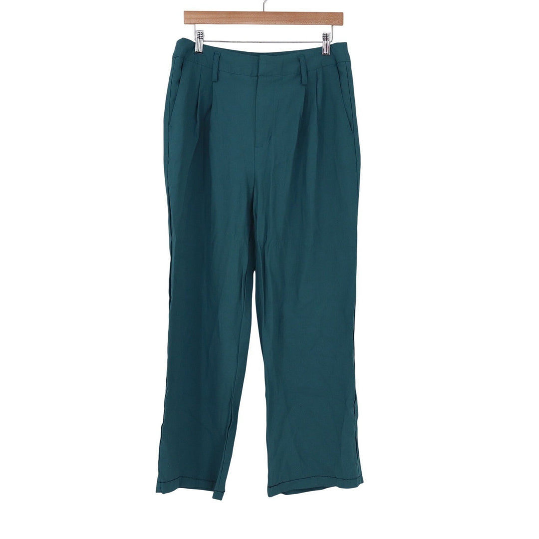 A New Day Teal Green Pleated Wide Leg High Rise Trousers Pants Womens Size 10