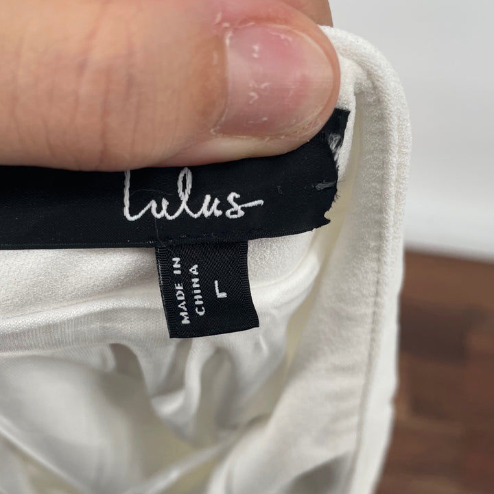 Lulus Wide Leg Palazzo Pants Cream Size L Polyester Spandex Flowy