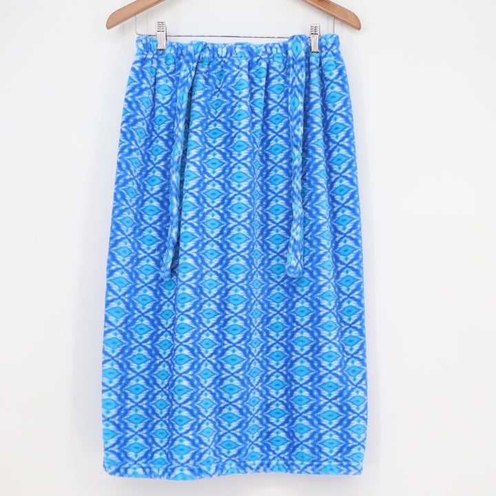 Blue Geometric Ikat Plush Fleece Spa Wrap Body Towel One Size Fits Most