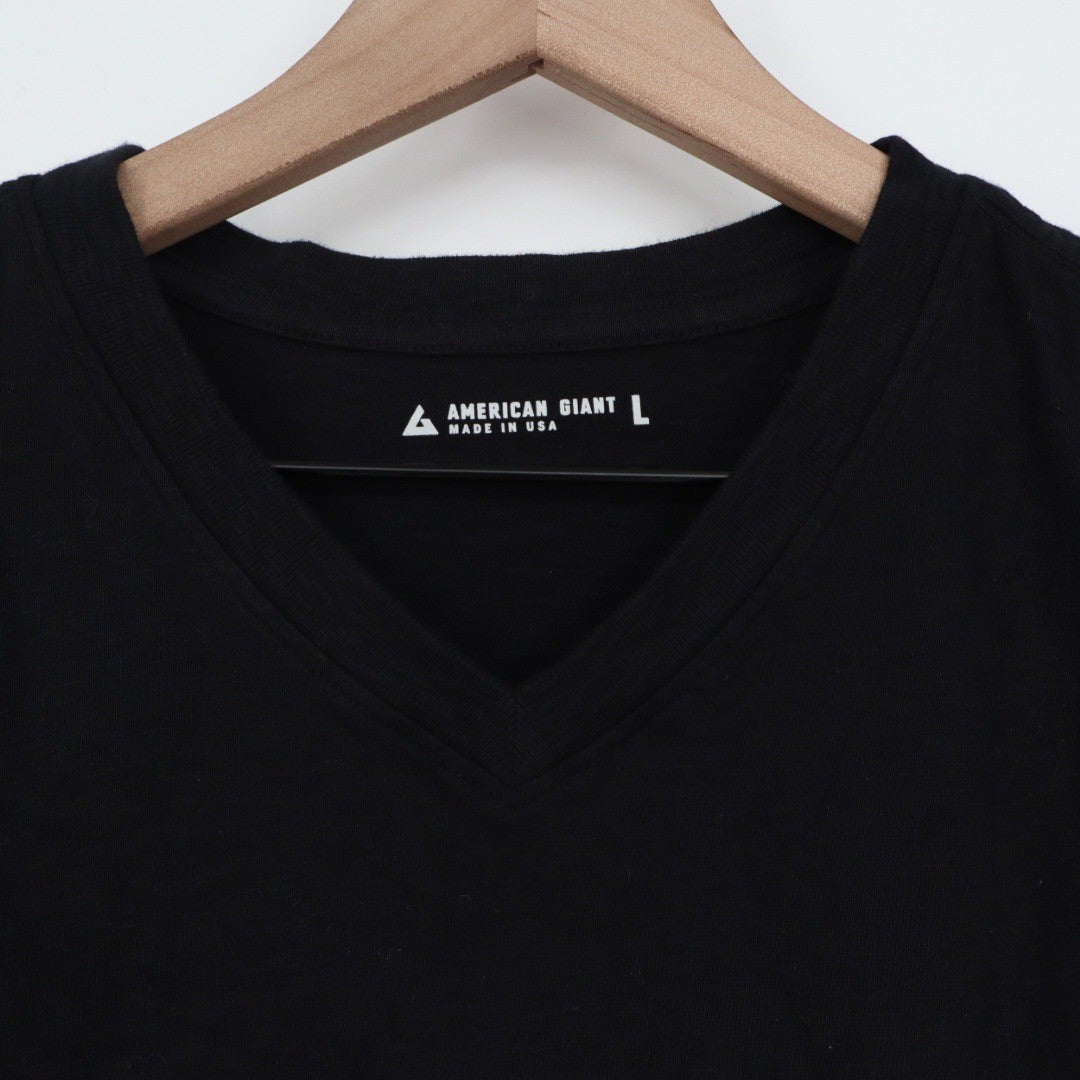 American Giant Mens Black V Neck T Shirt Size Large Cotton Made in USA