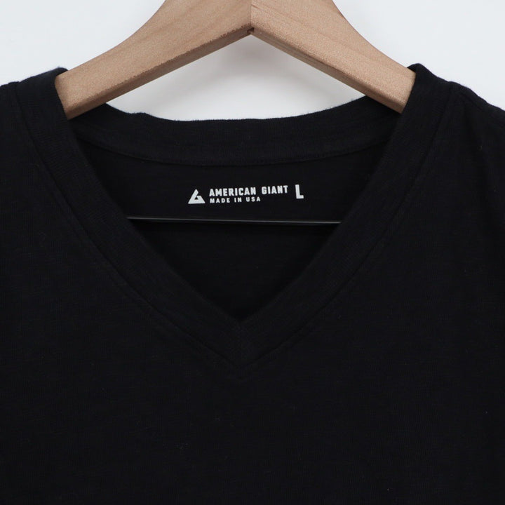 American Giant Mens Black V Neck T Shirt Size Large Cotton Made in USA