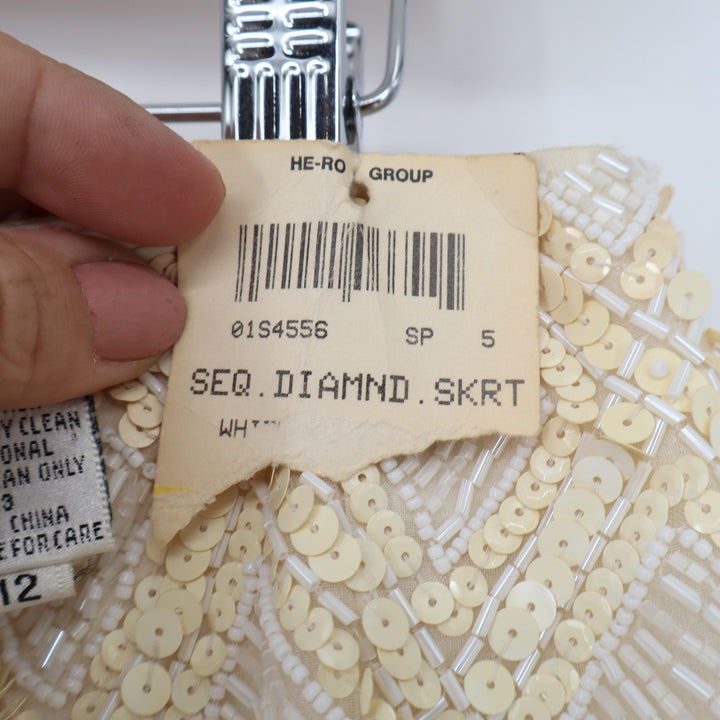 Oleg Cassini Black Tie Vintage Silk Beaded Sequin Diamond Mini Skirt Cream 12