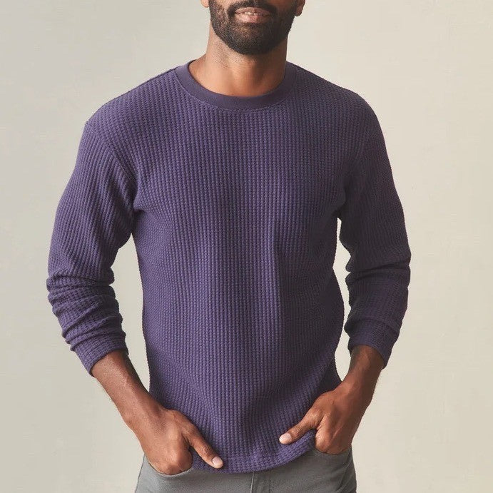 American Giant T-Shirt Mens Large Purple Cotton Waffle Knit Stretch Crew Neck