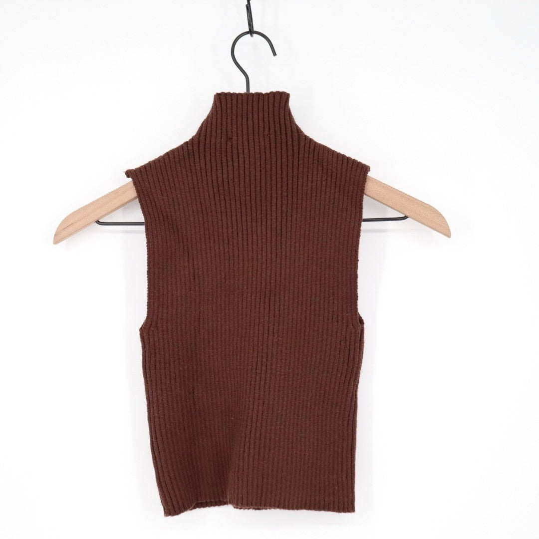 Zara Vest Sweater Women Small Brown Viscose Tight Knit Ribbed Mock Neck Pullover