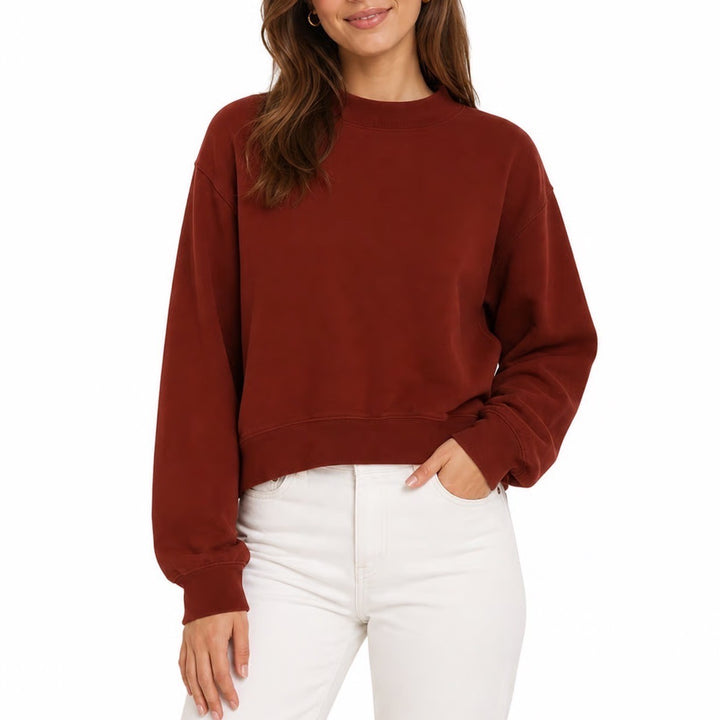A New Day Womens Rust Red Mock Neck Sweatshirt Pullover Size M Cotton Blend