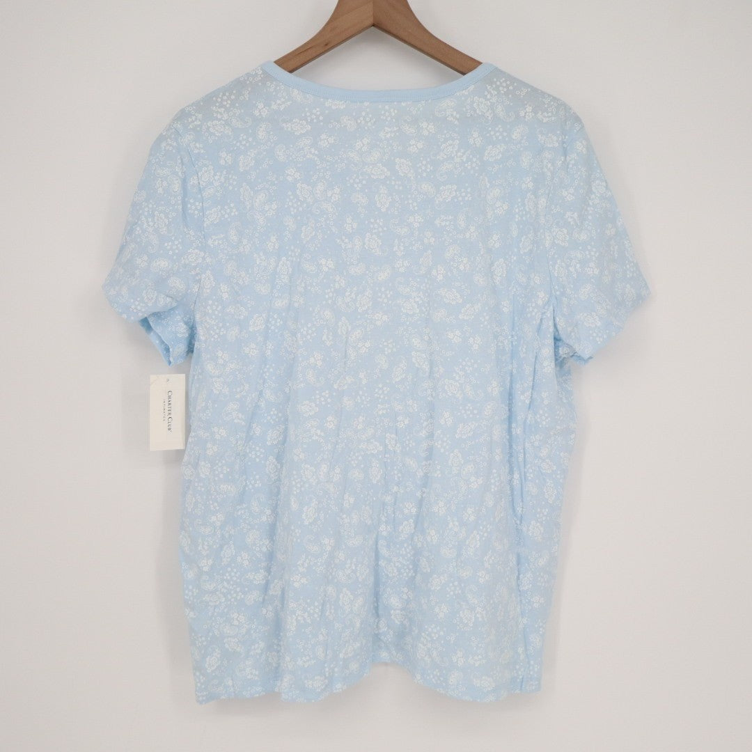 Charter Club 2-PC Pajamas Set Womens XL Blue Floral Button Front Straight Leg