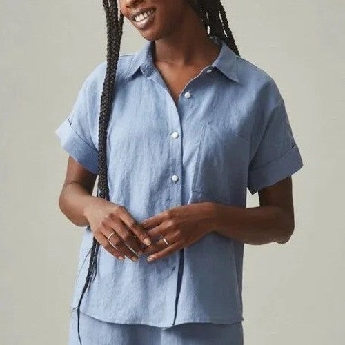 American Giant Easy Linen Shirt Breach Horizon Size L Made in USA