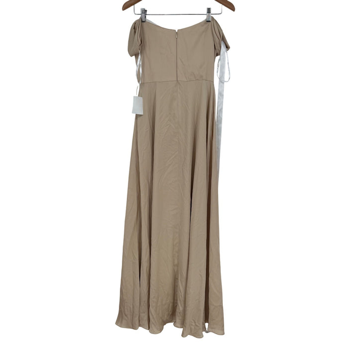 Dessy Collection Off-The-Shoulder Flounce Sleeve Empire Waist Gown With Slit