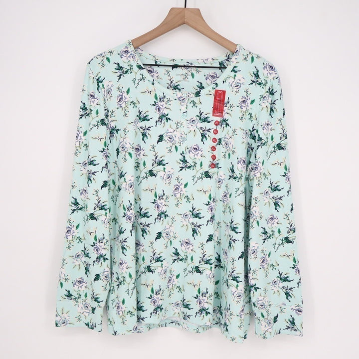 Charter Club Intimates 2-PC Pajamas Set Womens XL Blue Floral Stretch Straight