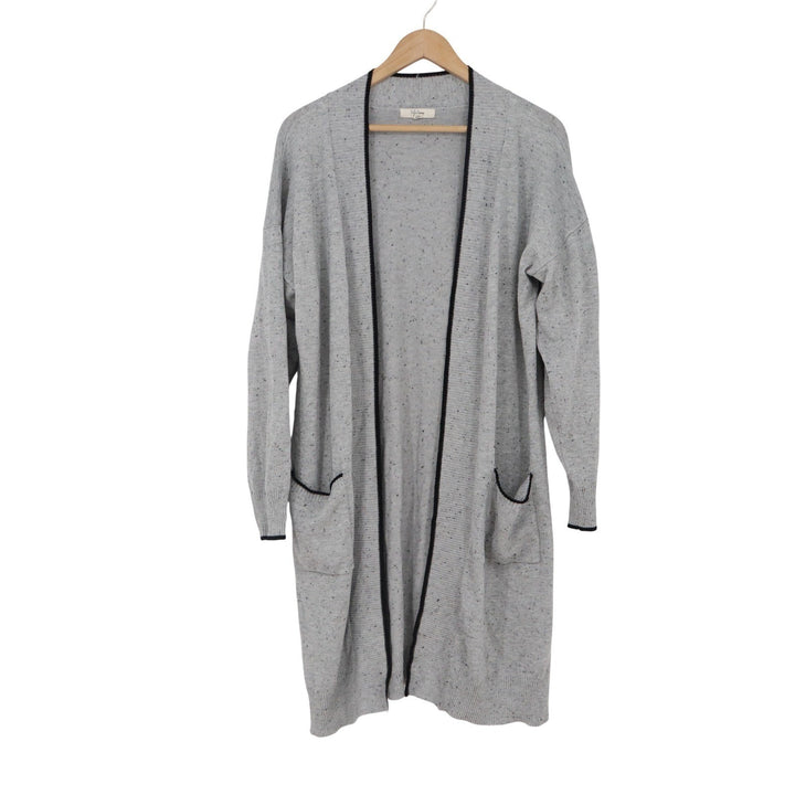 Peyton Primrose Womens Large Heather Grey Speckled Longline Cardigan Sweater L