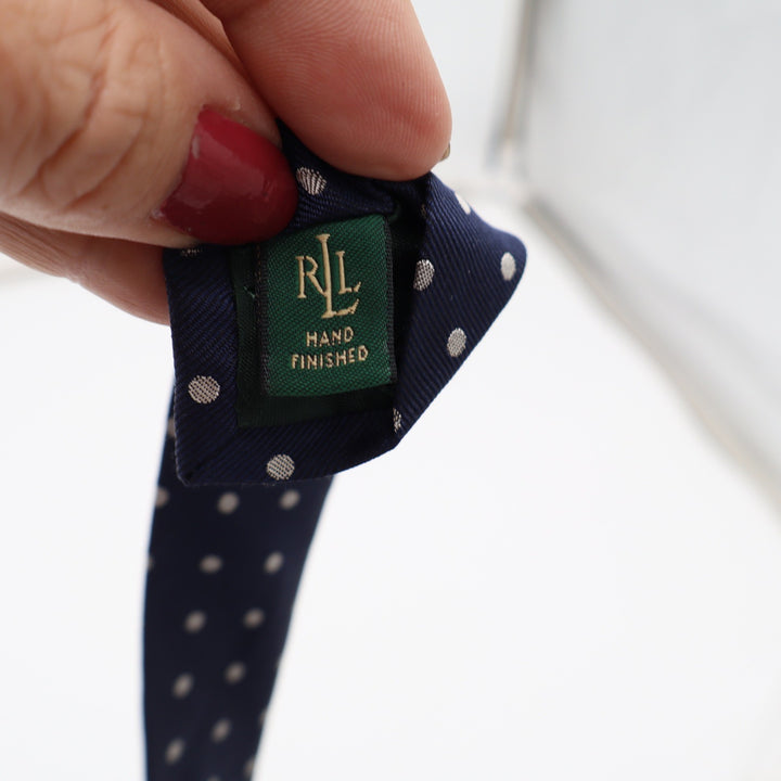 Lauren Ralph Lauren Necktie Mens OS Polka Dot Navy Blue Classic Excellent