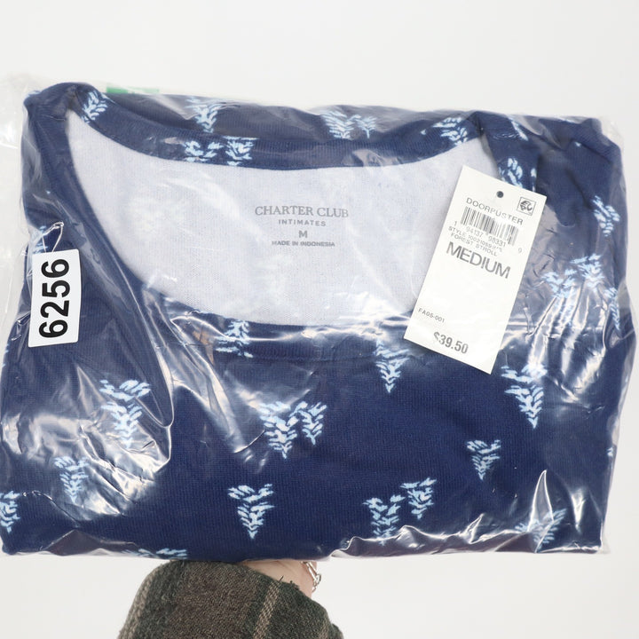 Charter Club Intimates Womens Medium Navy Blue Forest Stroll Pajama Top