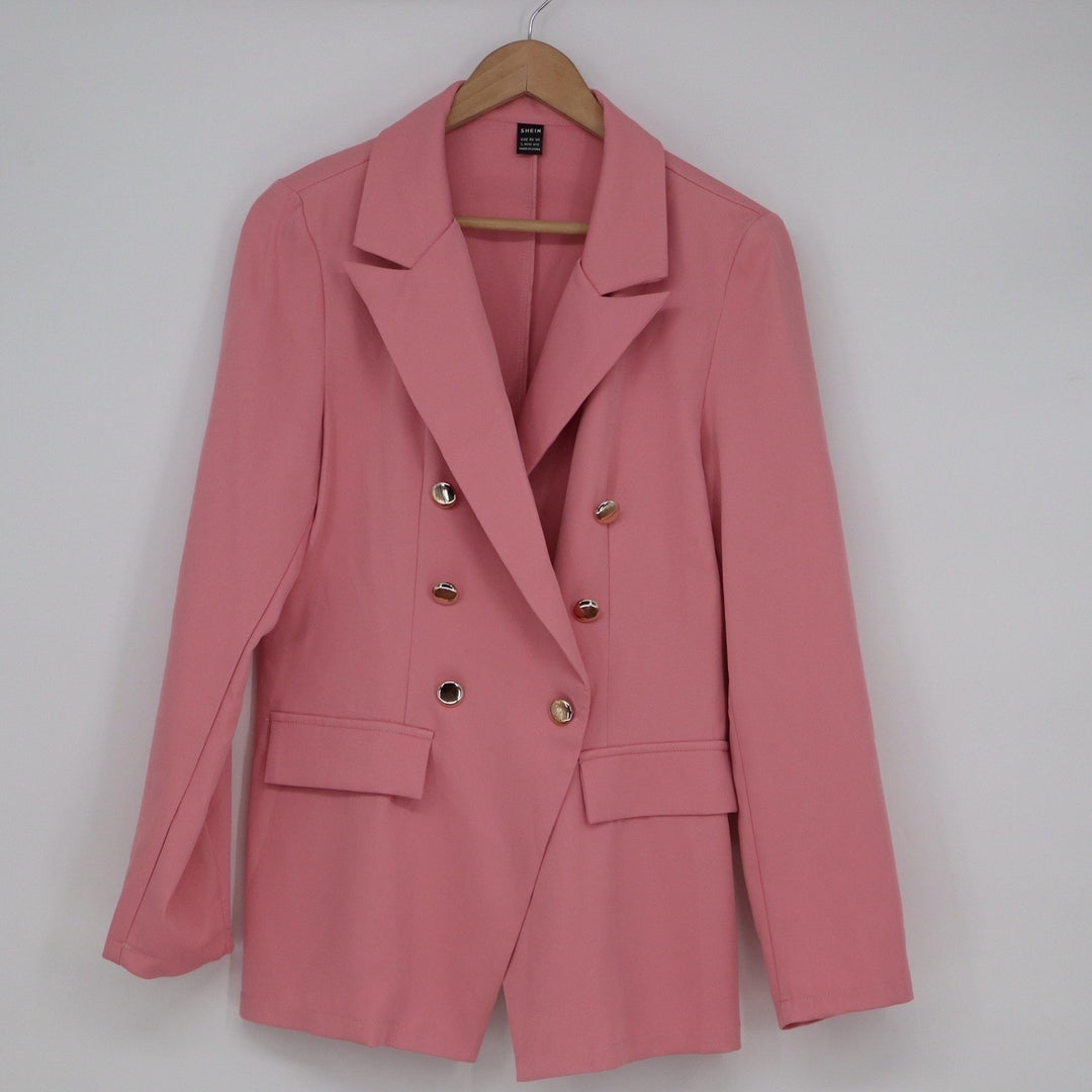 SHEIN Pink Double Breasted Gold Button Blazer Jacket Size L