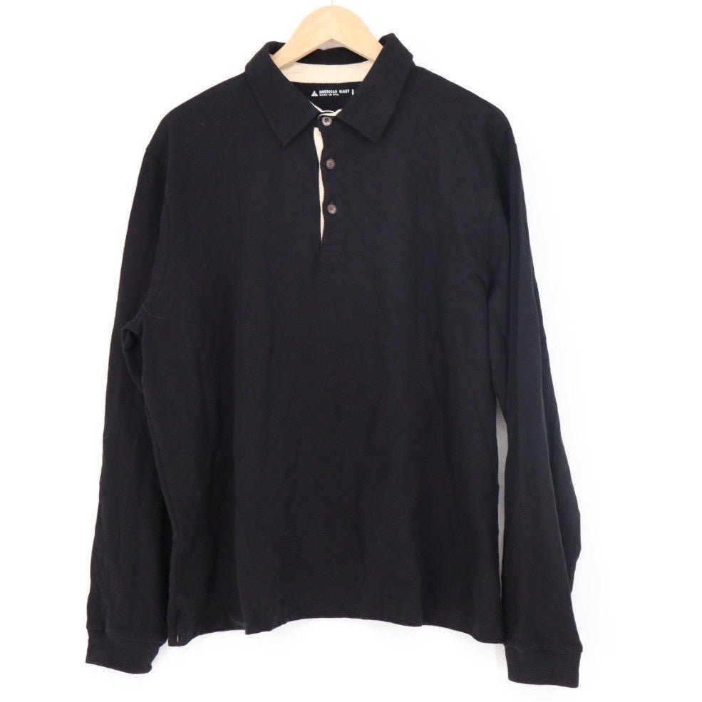 American Giant Long Sleeve Black Polo Shirt Mens Size Large Made in USA