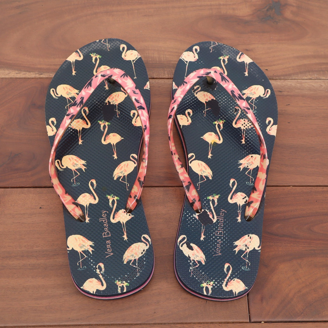 Vera Bradley Womens Flamingo Print Flip Flop Sandals Navy Blue Pink Size 8