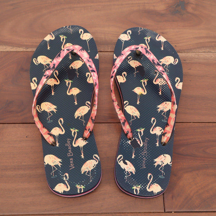 Vera Bradley Womens Flamingo Print Flip Flop Sandals Navy Blue Pink Size 8