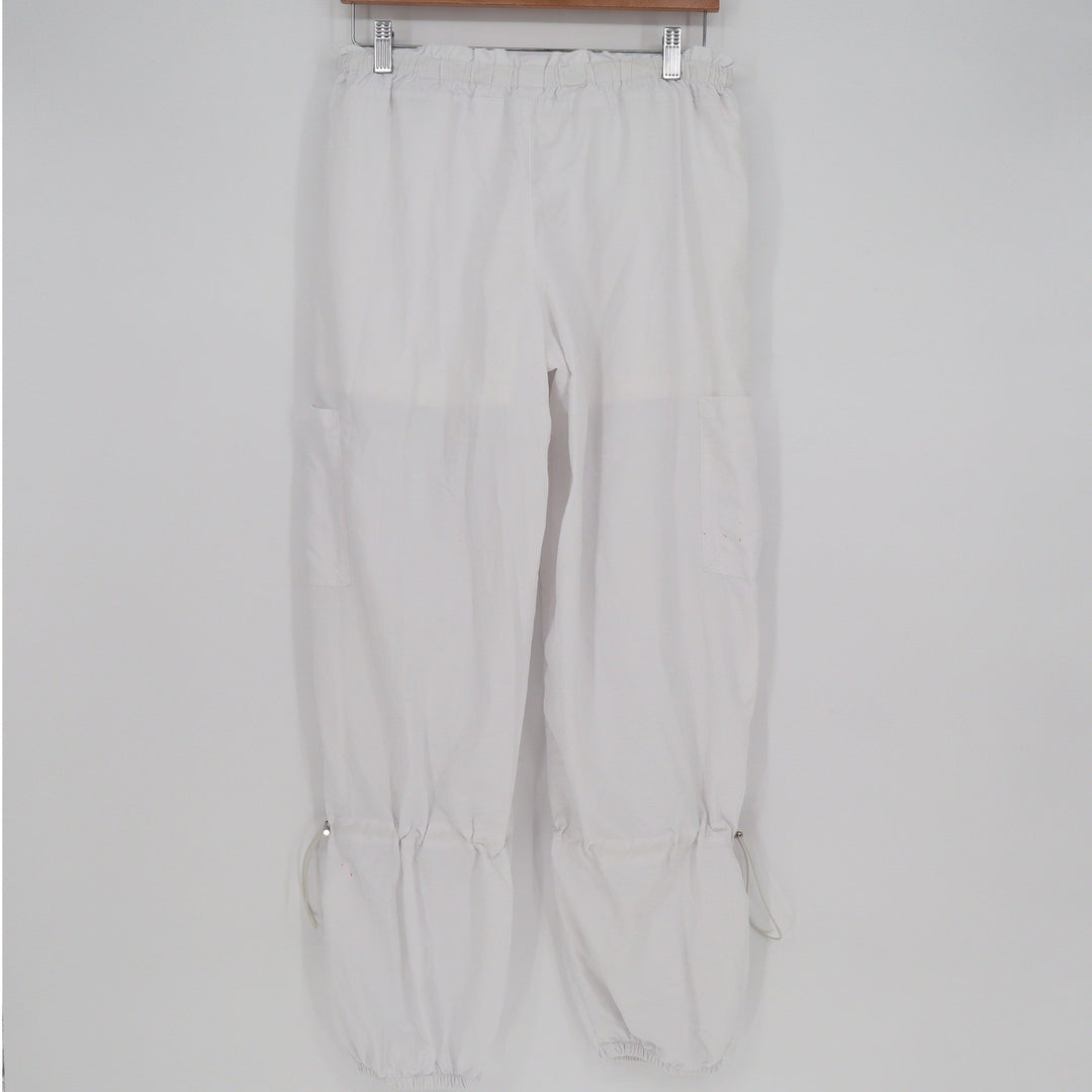 White Nylon Cargo Jogger Pants Adjustable Cinch Leg Streetwear Size S