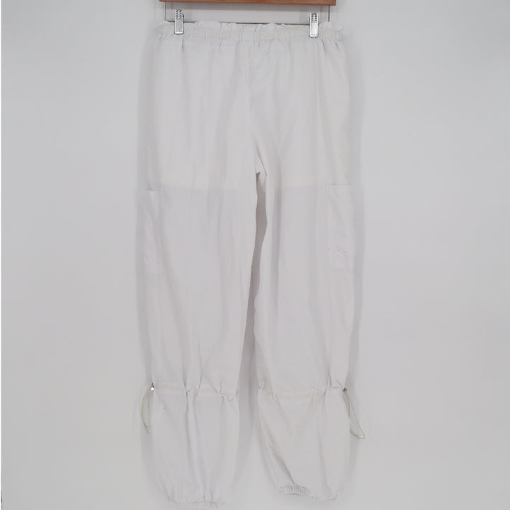 White Nylon Cargo Jogger Pants Adjustable Cinch Leg Streetwear Size S