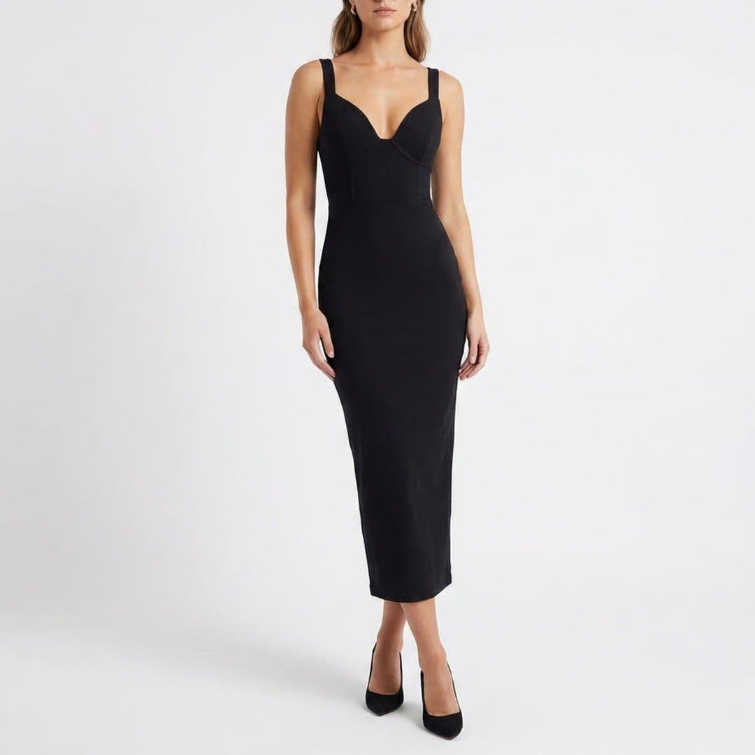 Naked Wardrobe Black Ribbed Bustier Maxi Dress Size Medium