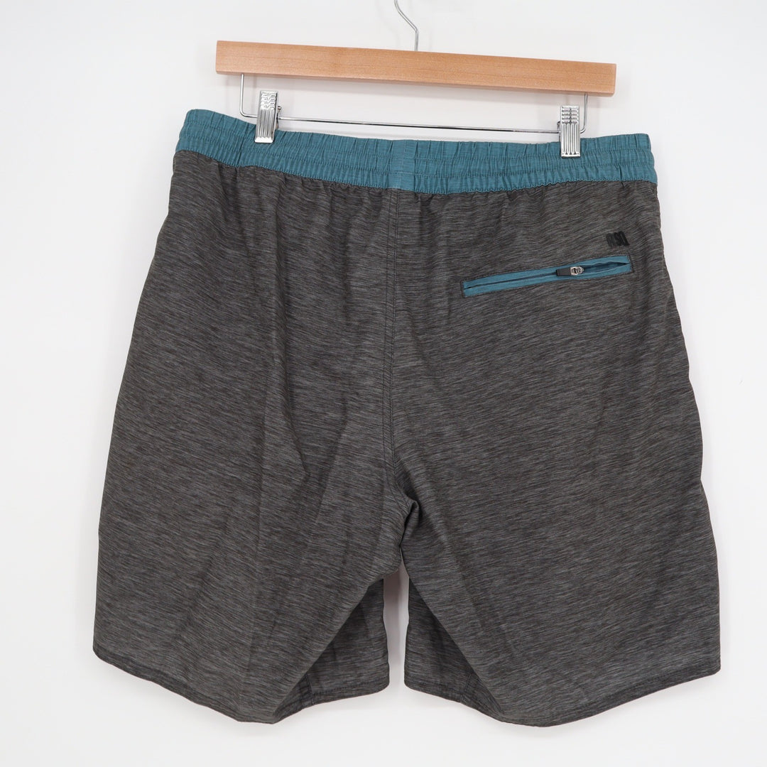 RSQ Mens Active Shorts Large Charcoal Grey Teal Heathered Drawstring Gym RKA 362