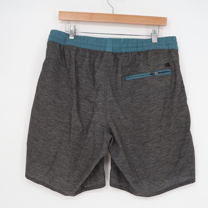 RSQ Mens Active Shorts Large Charcoal Grey Teal Heathered Drawstring Gym RKA 362