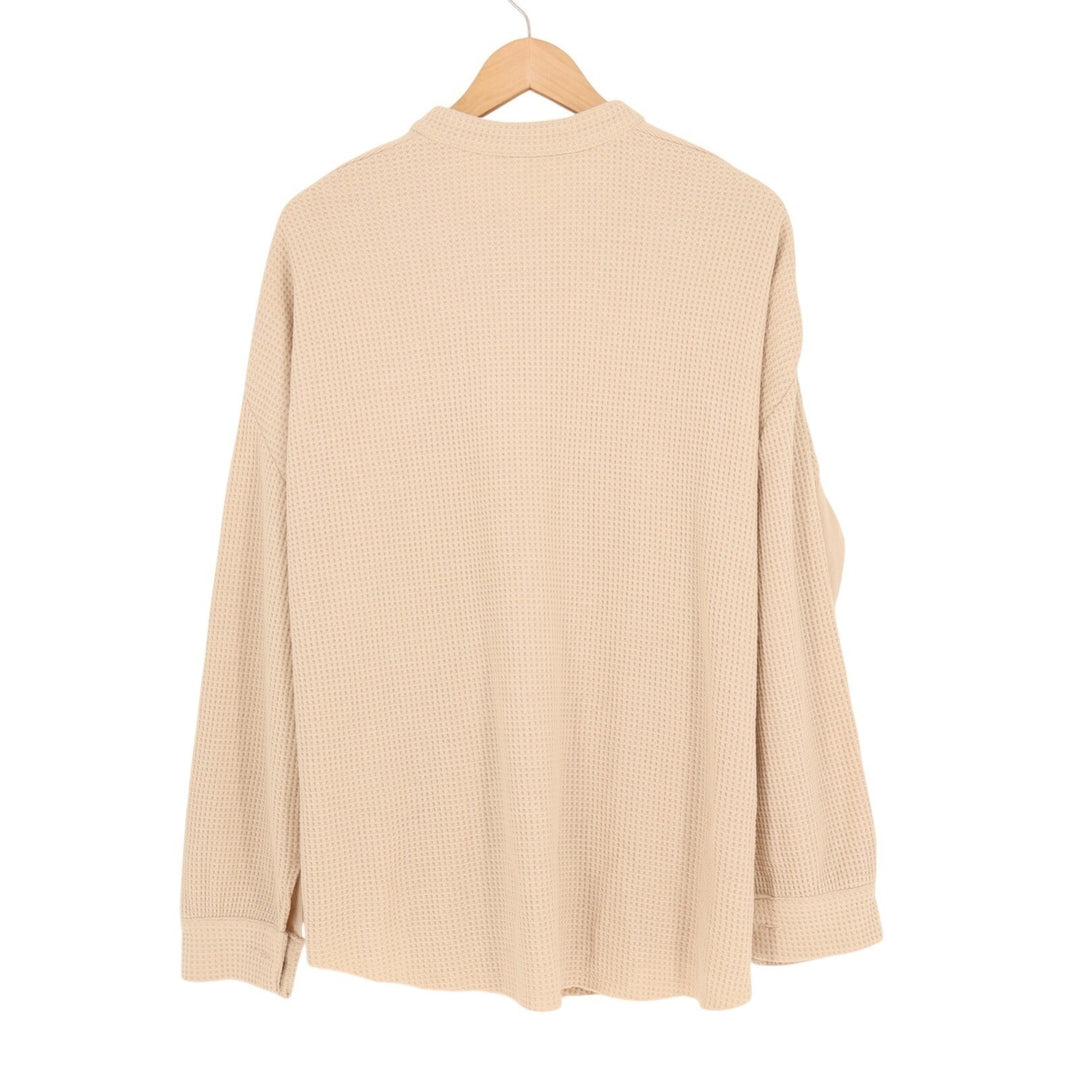 Womens Shacket Jacket Medium Beige Waffle Knit Cotton Long Sleeve Button Front