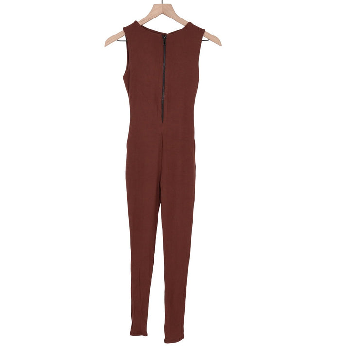 Naked Wardrobe Baby Mama Sleeveless Jumpsuit Brown Small