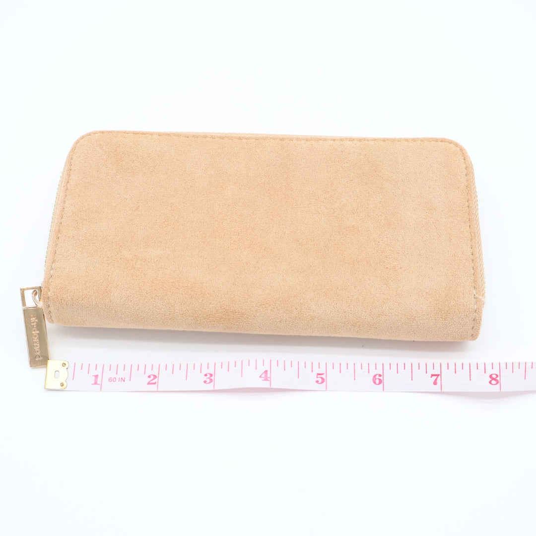 Ahdorned Womens Wallet Beige Suede Zip Around Credit Card Slots Purse