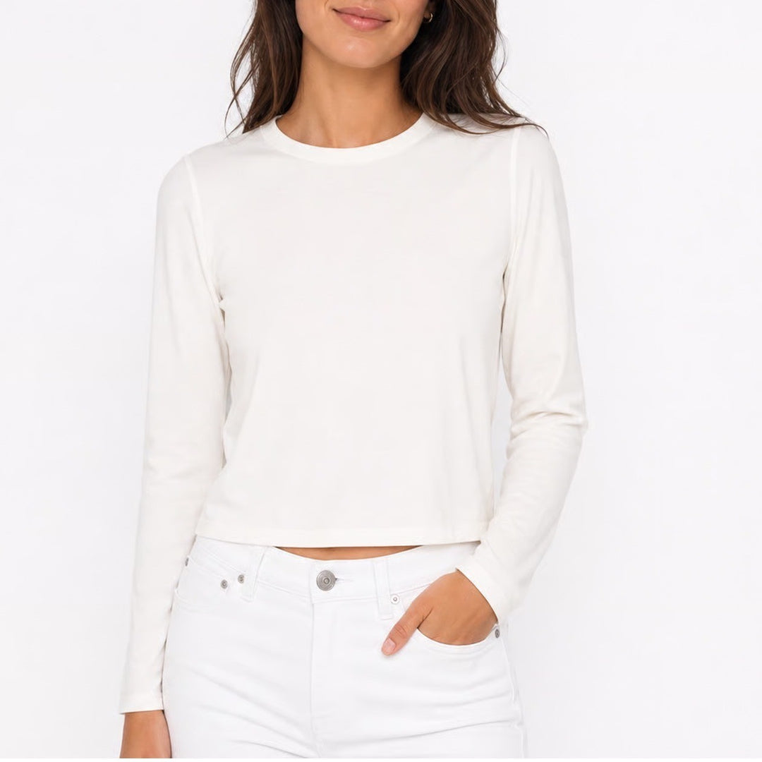 Old Navy Bestee White Long Sleeve Crew Neck Cotton Modal T-Shirt Large KLD 4271