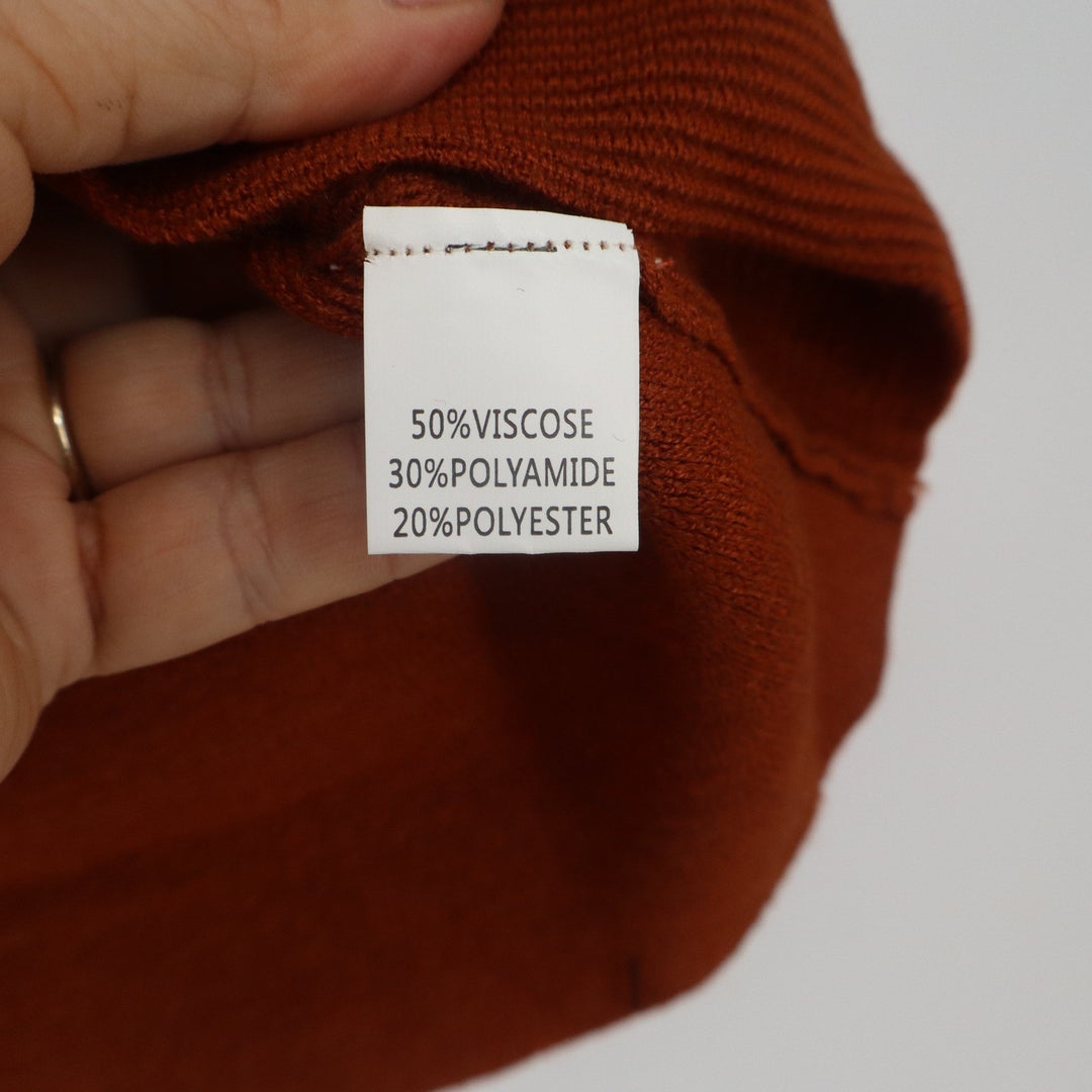 BTFBM Womens Mock Neck Ribbed Knit Sweater Rust Orange Oversized Pullover XL