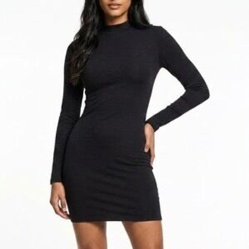 Naked Wardrobe Black Mock Neck Long Sleeve Bodycon Mini Dress 3X