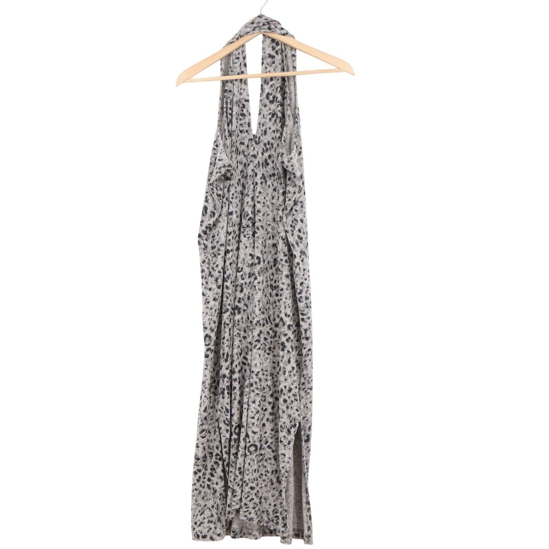 Old Navy Womens XL Grey Leopard Print Linen Blend Halter Maxi Dress