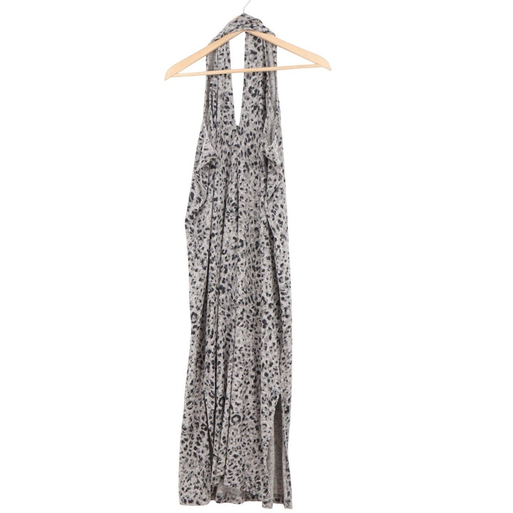 Old Navy Womens XL Grey Leopard Print Linen Blend Halter Maxi Dress