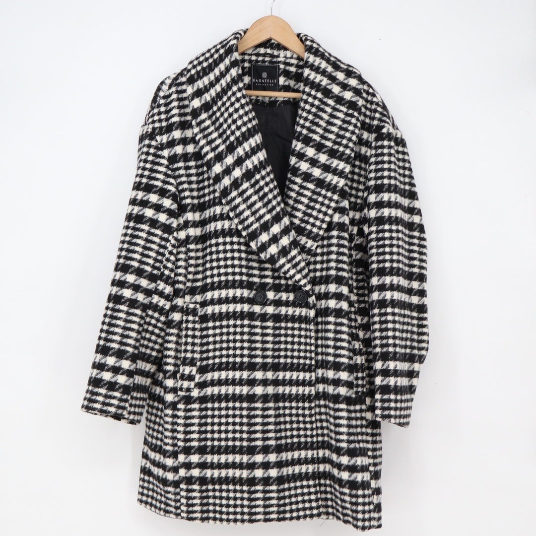 Bagatelle Coat Womens L Overcoat Black White Houndstooth Double Breasted Exc