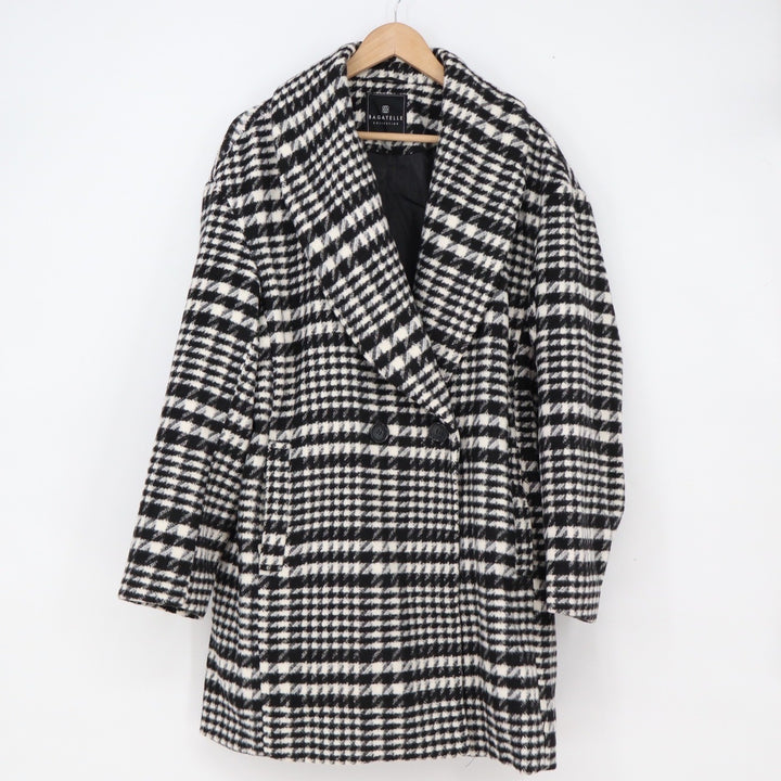 Bagatelle Coat Womens L Overcoat Black White Houndstooth Double Breasted Exc