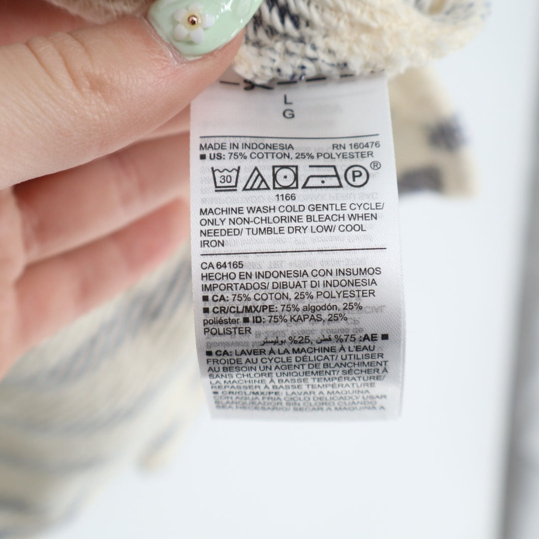 Old Navy Hoodie Womens Large White Blue Striped Cotton Kangaroo Pocket Pullover